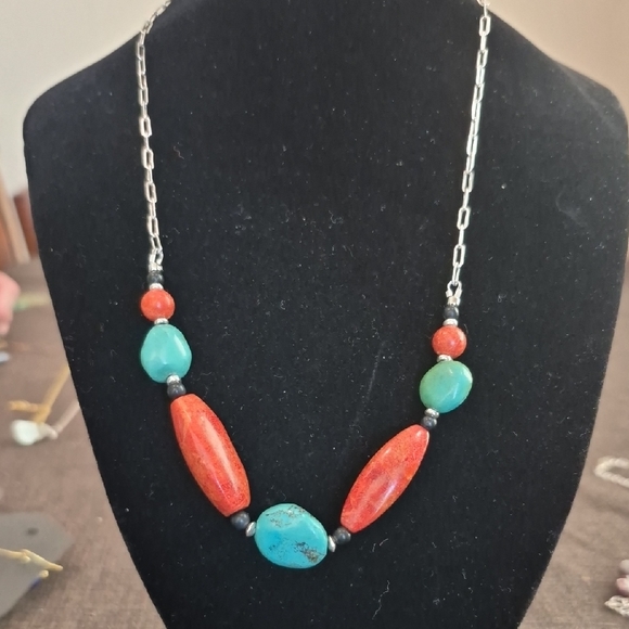 Boho Red and Turquoise Beaded Women's Necklace